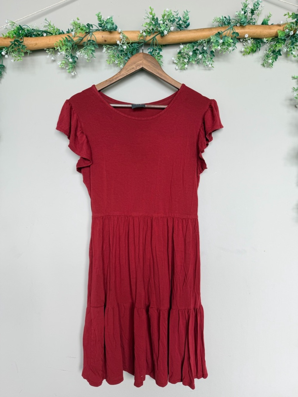 5/$35 Olivia Rae Burgundy Ruffle Sleeve Tiered Dress